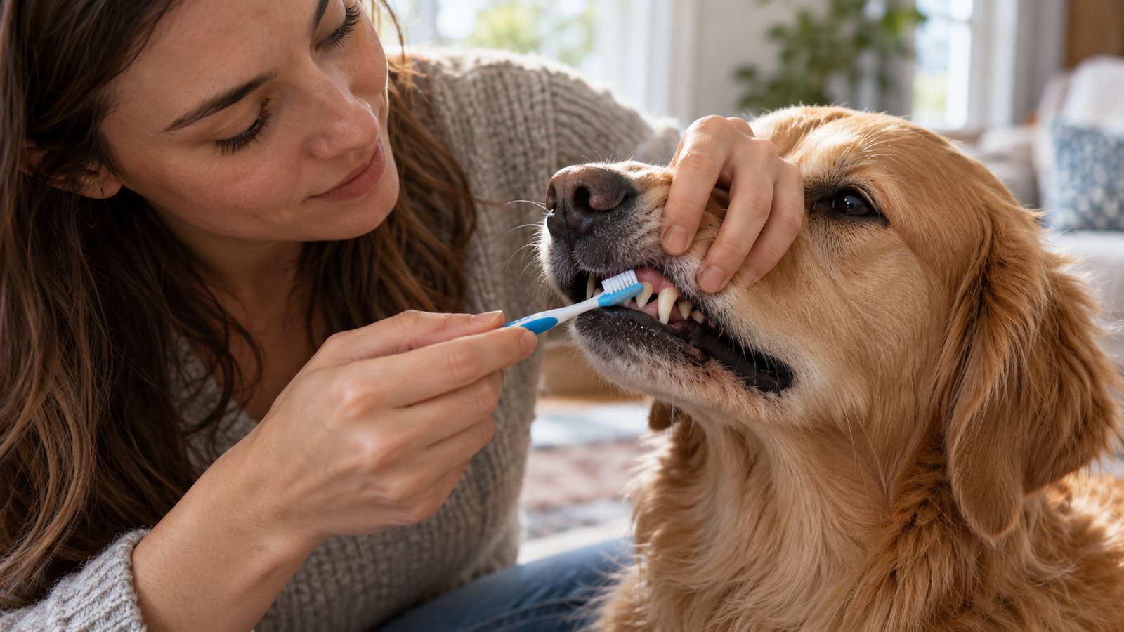 Brushing a dogs teeth (illustrative)